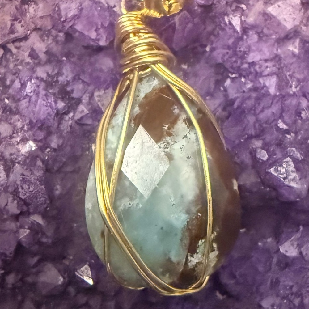 Aquaprase™ Faceted Pendant | Rare Blue-Green Chalcedony • Earth & Ocean Energy